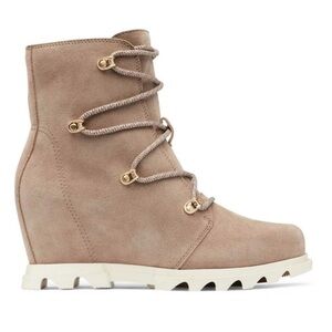 Sorel Women Joan of Arctic Suede Wedge Lace  Taupe Waterproof Boots 7.5 Tan NWOT